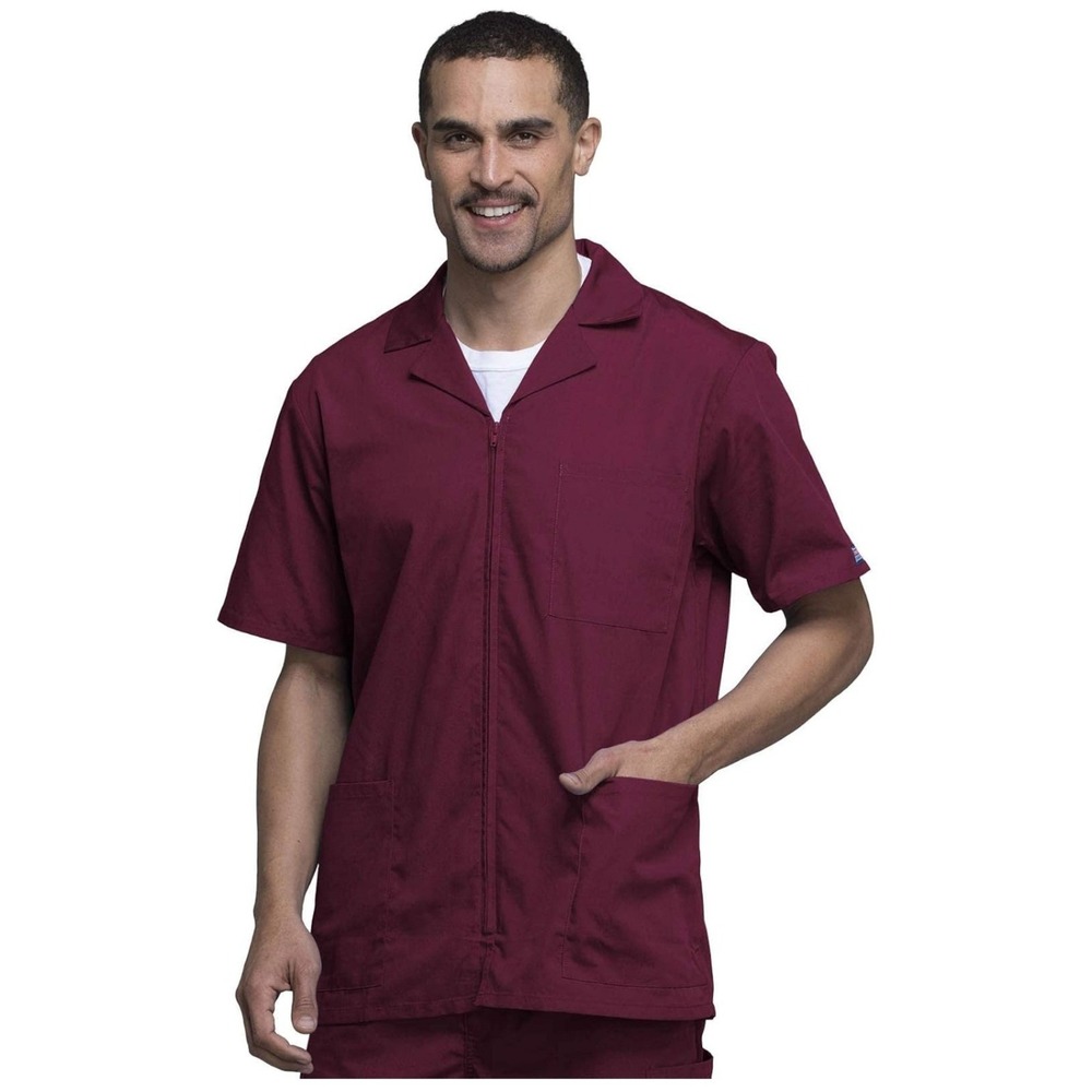 Cherokee Workwear Mens Traditional Zip Front Scrub Top Wine 4300 4XL NWT